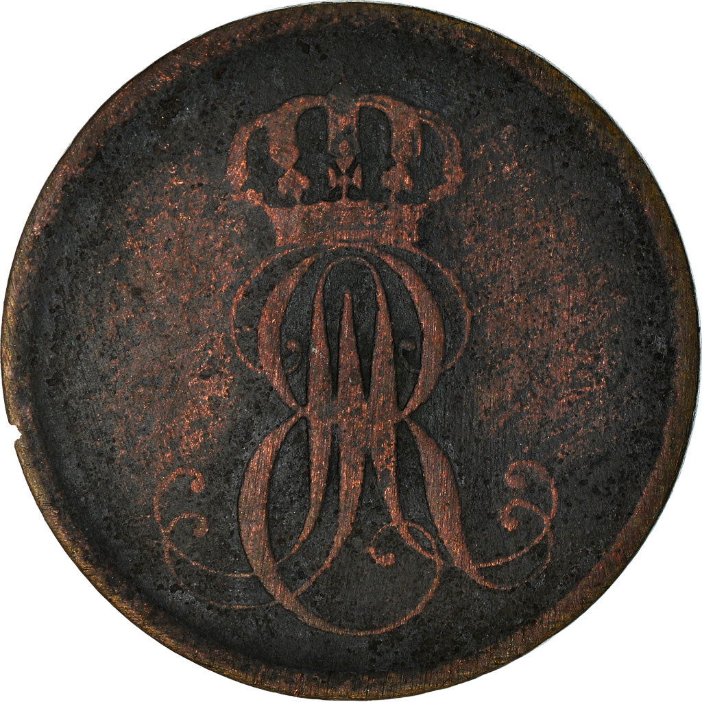 Coin, German States, HANNOVER, Ernst August, 2 Pfennig, 1851, VF(20-25), Copper