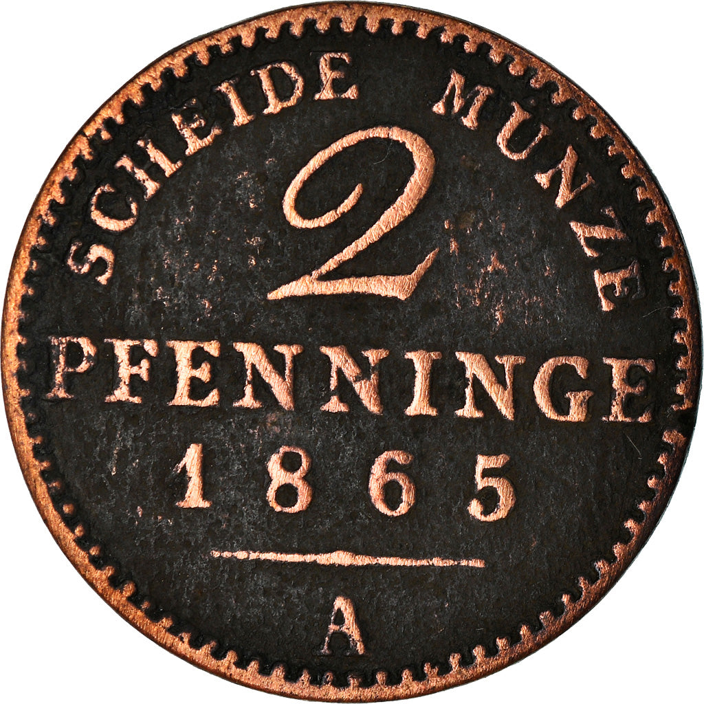 Coin, German States, PRUSSIA, Wilhelm I, 2 Pfennig, 1865, Berlin, VF(20-25)