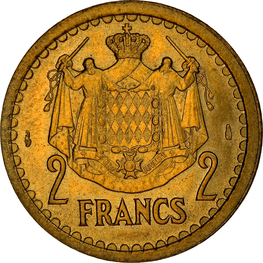 Moeda, Mónaco, 2 Francs, 1943, Paris, AU(55-58), Cobre-Alumínio, Gadoury:MC134