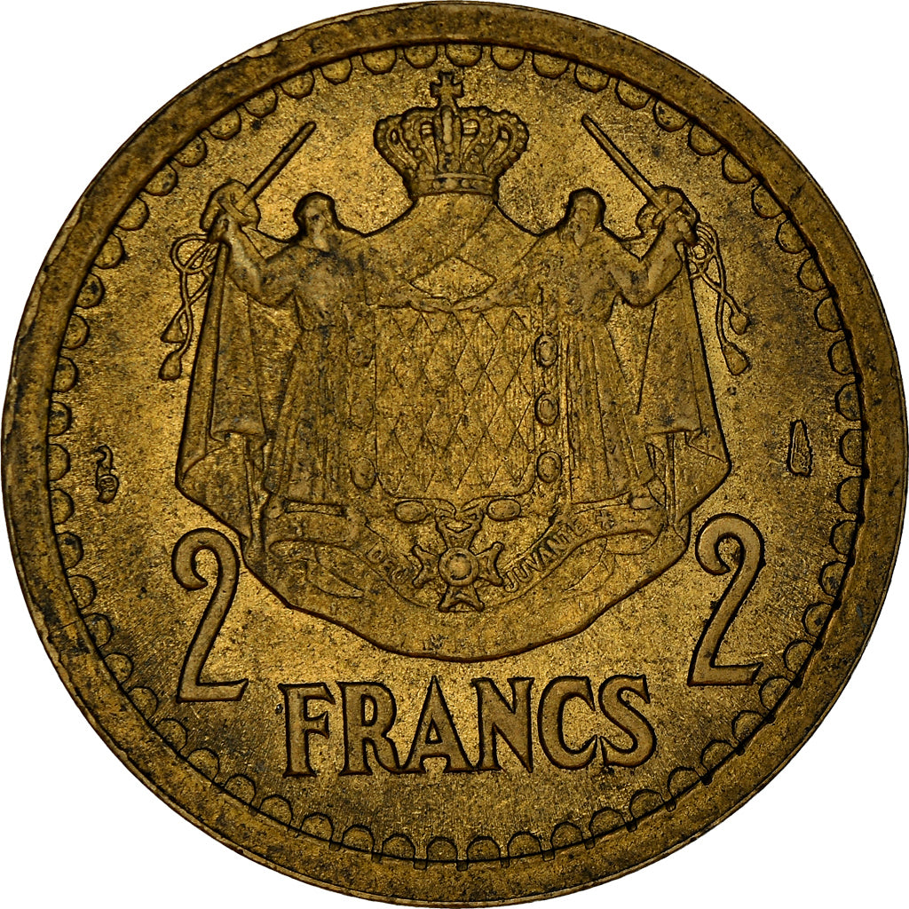 Moeda, Mónaco, 2 Francs, 1943, Paris, VF(30-35), Cobre-Alumínio, Gadoury:MC134