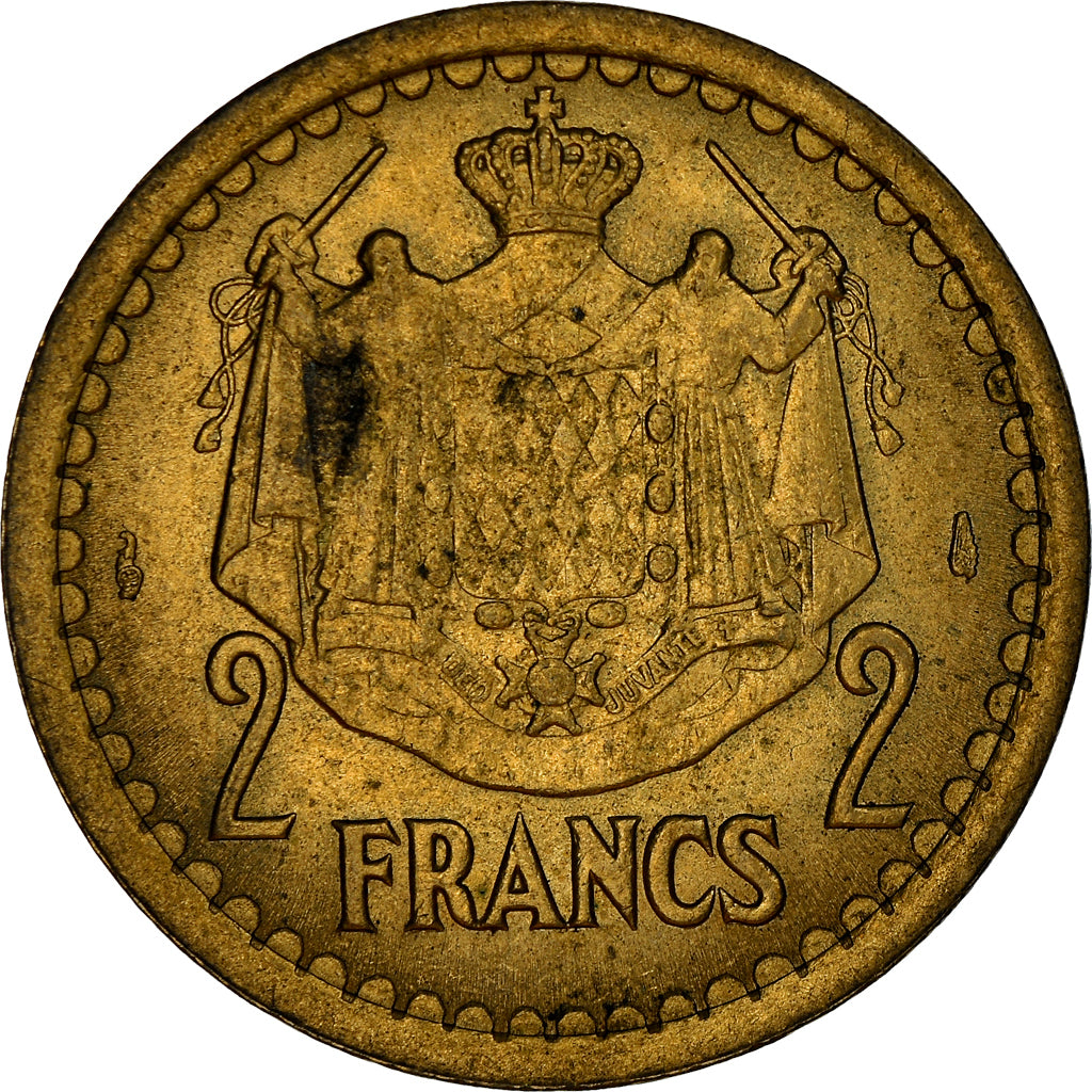Moneta, Monaco, 2 Francs, 1943, Paris, EF(40-45), Brązal, Gadoury:MC134