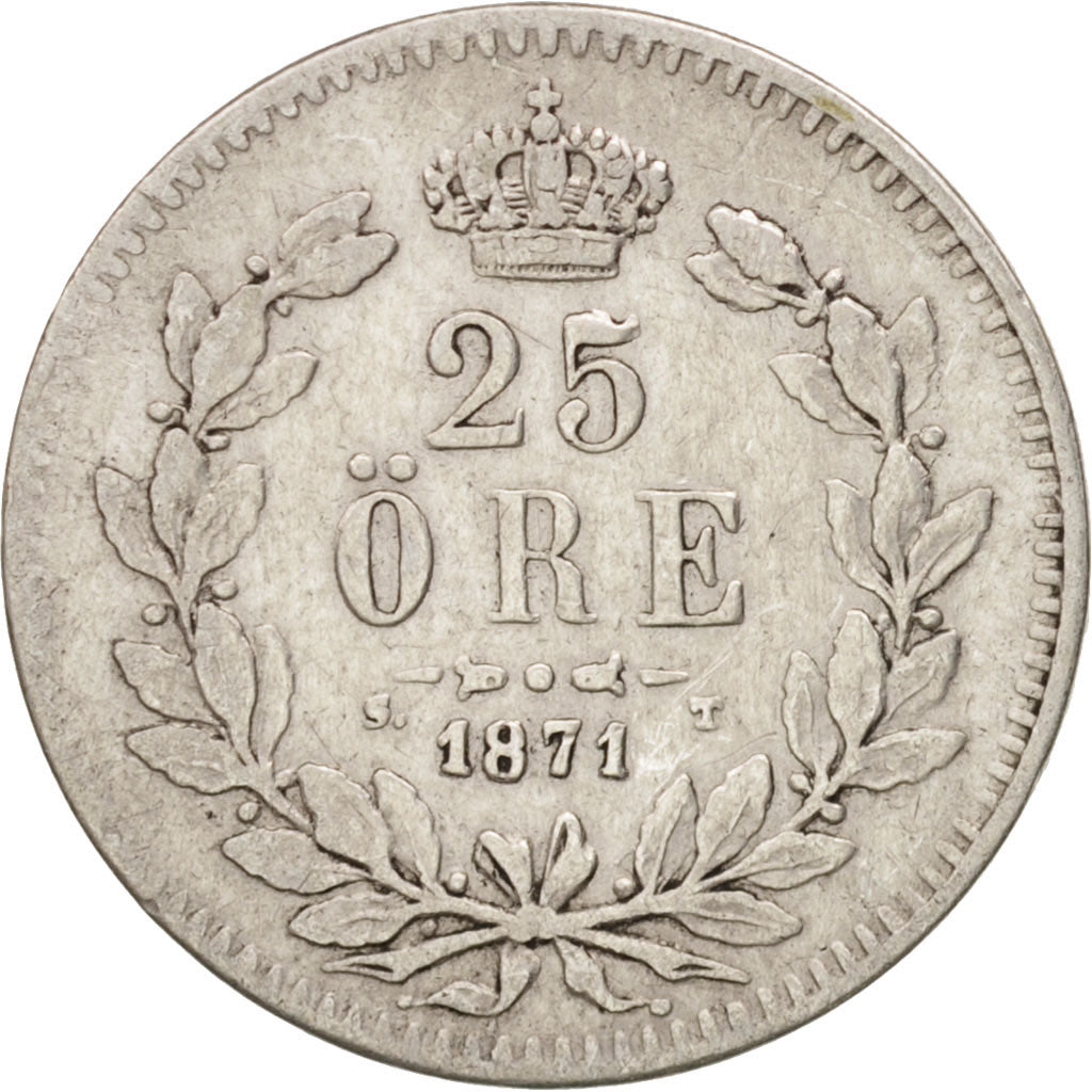 Svezia, Carl XV Adolf, 25 Öre, 1871, MB+, Argento, KM:712