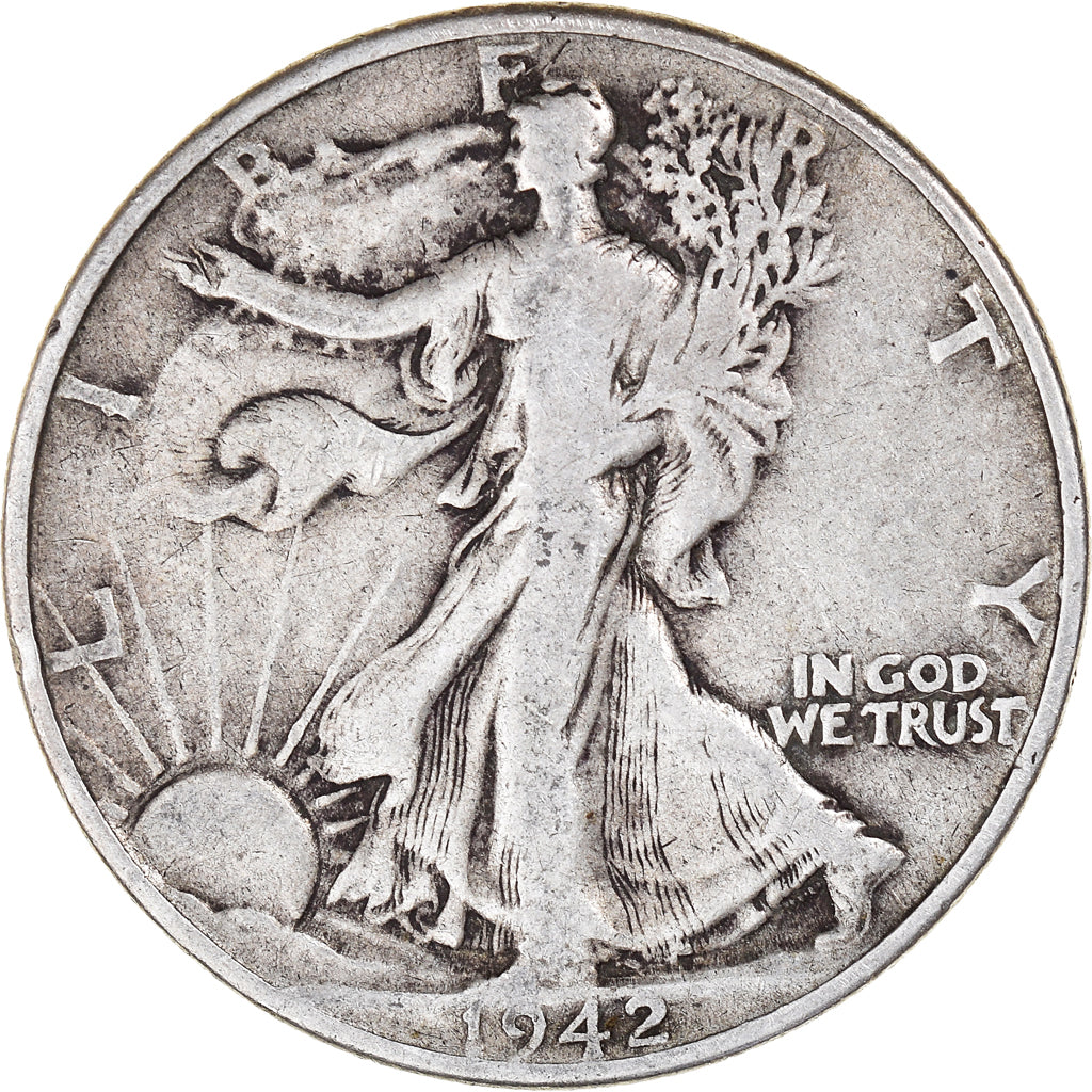 Coin, United States, Walking Liberty Half Dollar, Half Dollar, 1942, U.S. Mint