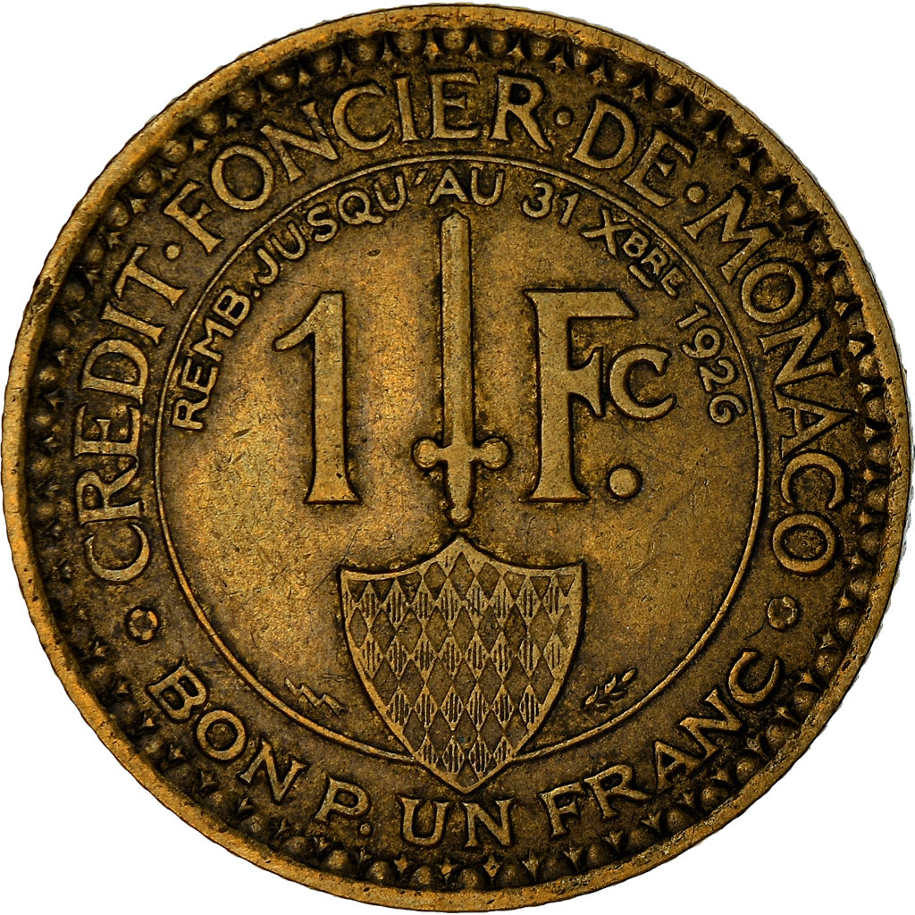Coin, Monaco, Louis II, Franc, 1924, Poissy, VF(30-35), Aluminum-Bronze, KM:111