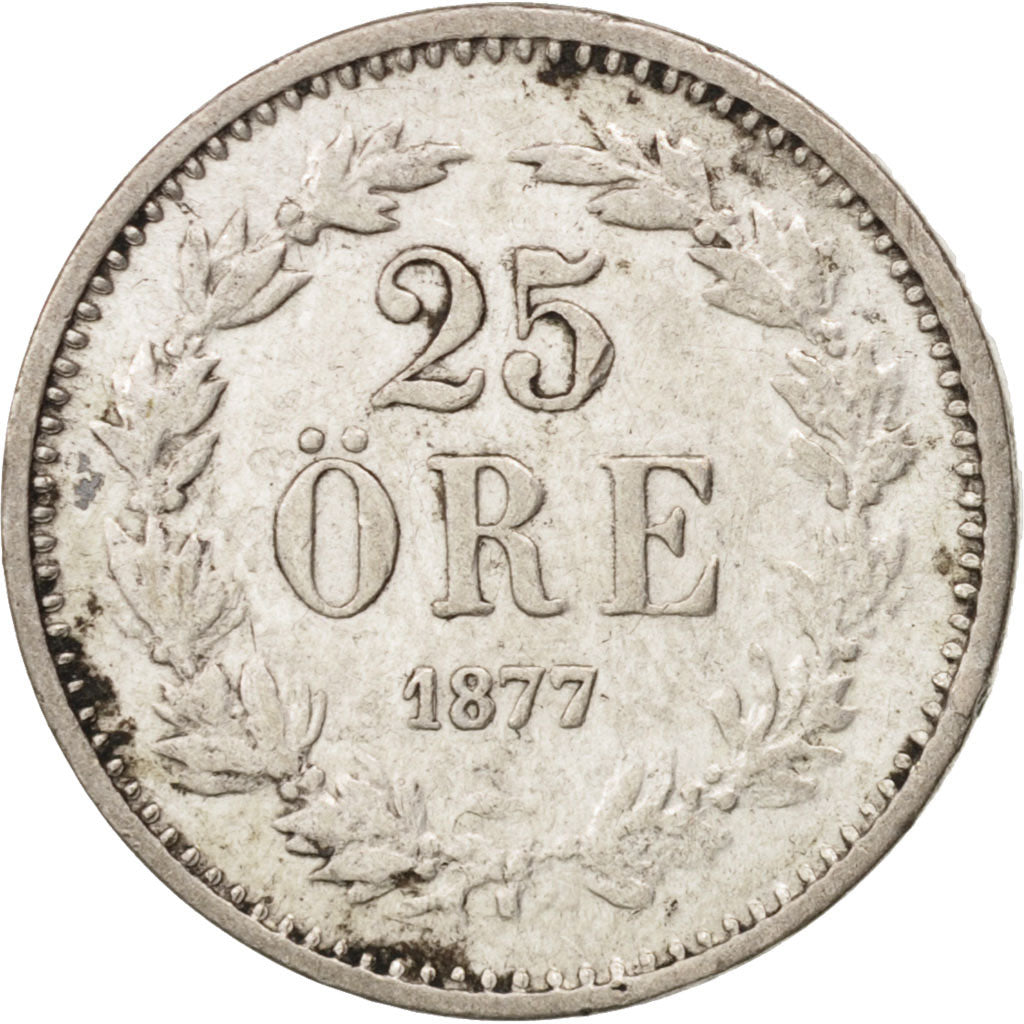 Münze, Schweden, Oscar II, 25 Öre, 1877, SS, Silber, KM:738