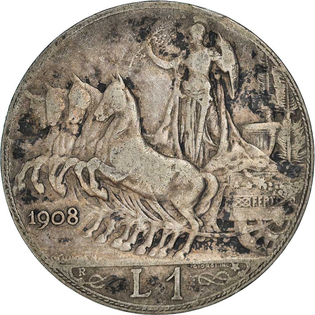 Coin, Italy, Vittorio Emanuele III, Lira, 1908, Rome, VF(20-25), Silver, KM:45