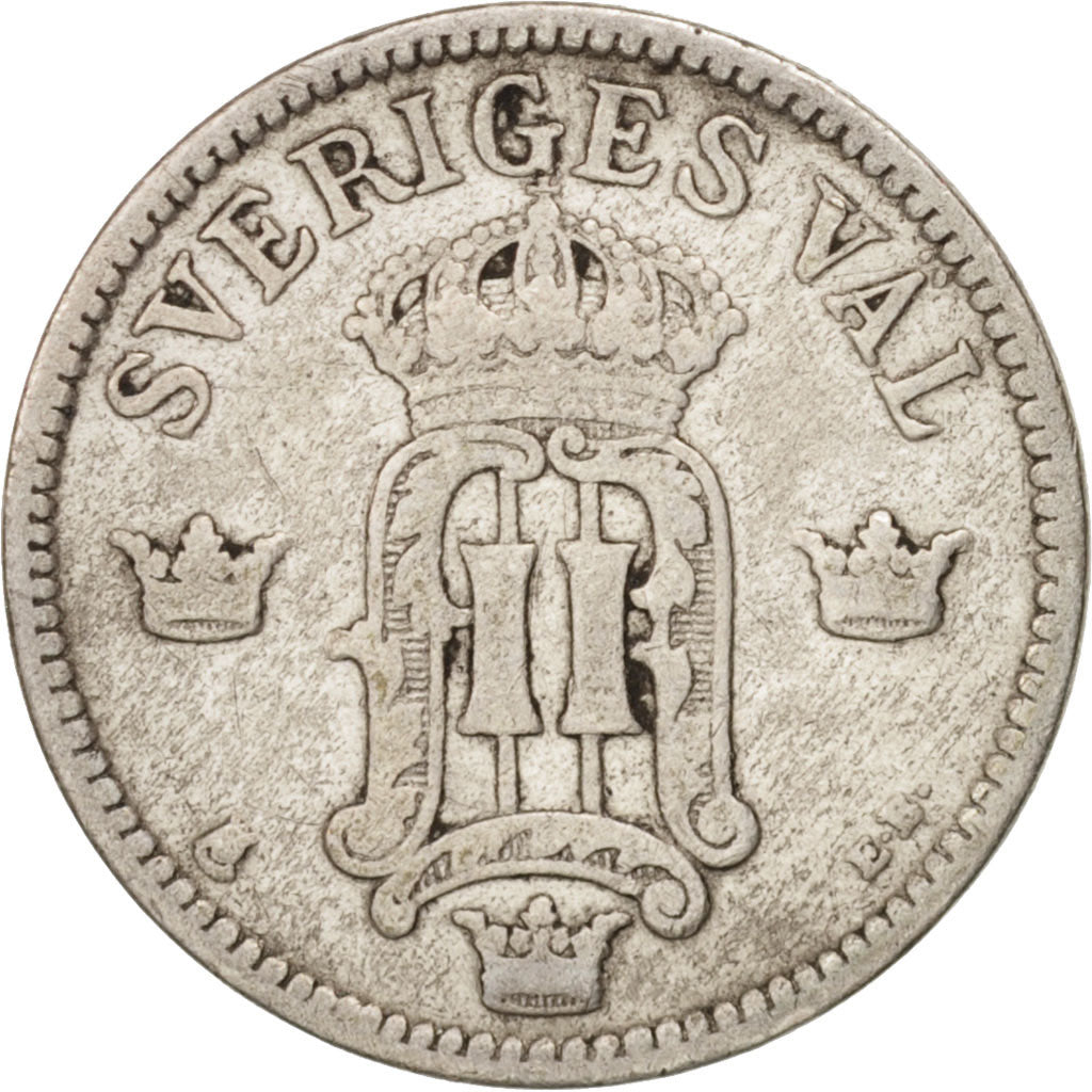 Svezia, Oscar II, 25 Öre, 1907, BB, Argento, KM:775