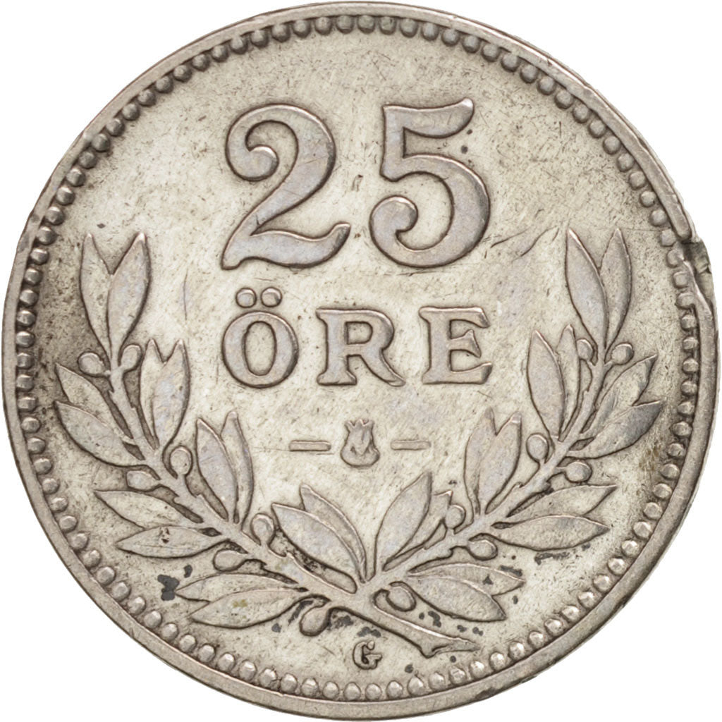 Moneta, Svezia, Gustaf V, 25 Öre, 1933, MB+, Argento, KM:785