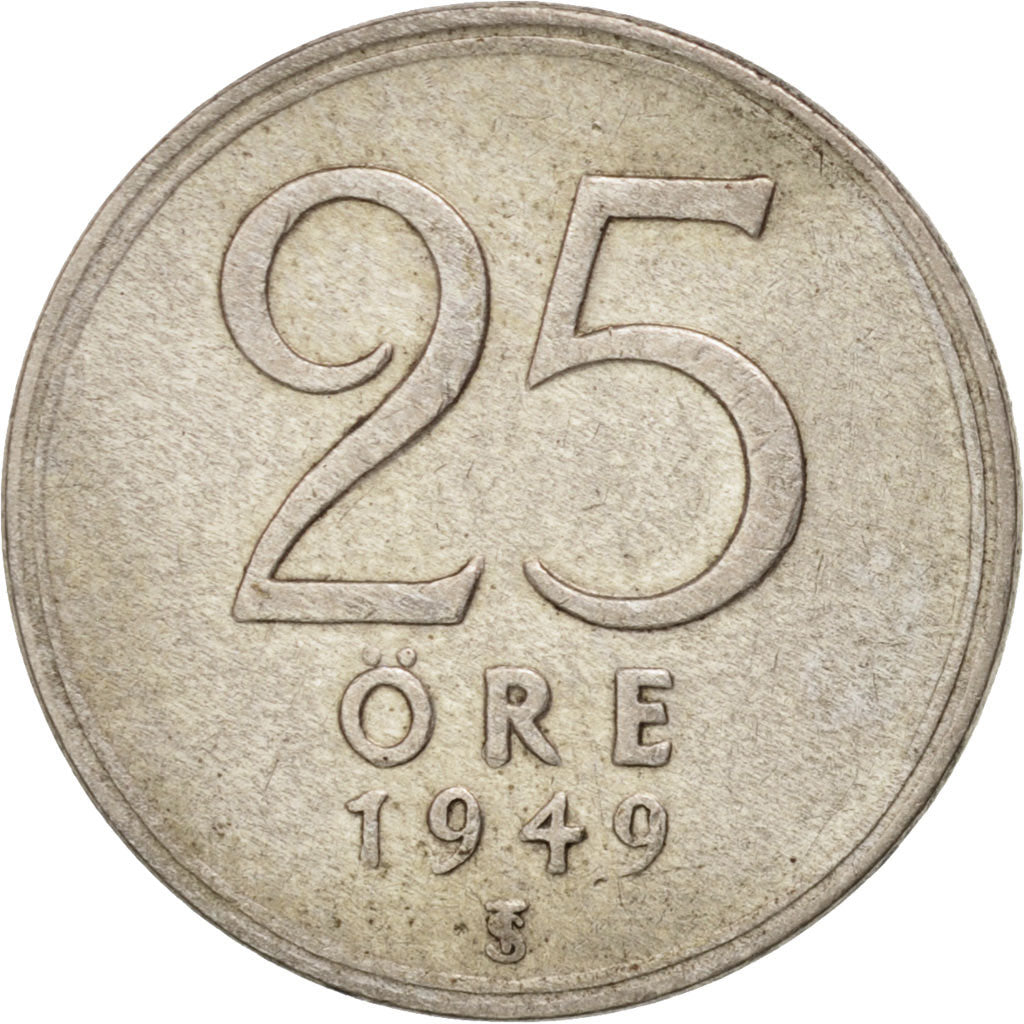 Moneta, Svezia, Gustaf V, 25 Öre, 1949, BB, Argento, KM:816