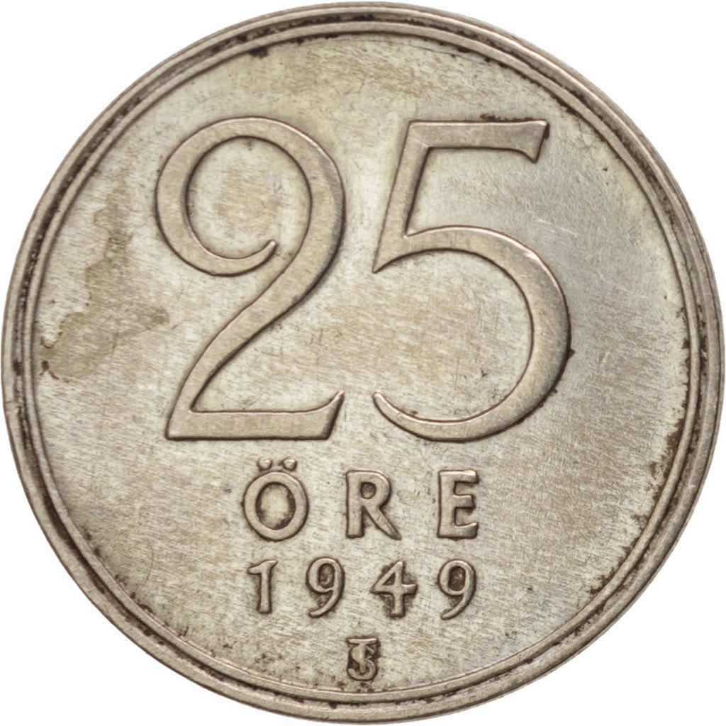 Moneta, Svezia, Gustaf V, 25 Öre, 1949, BB+, Argento, KM:816