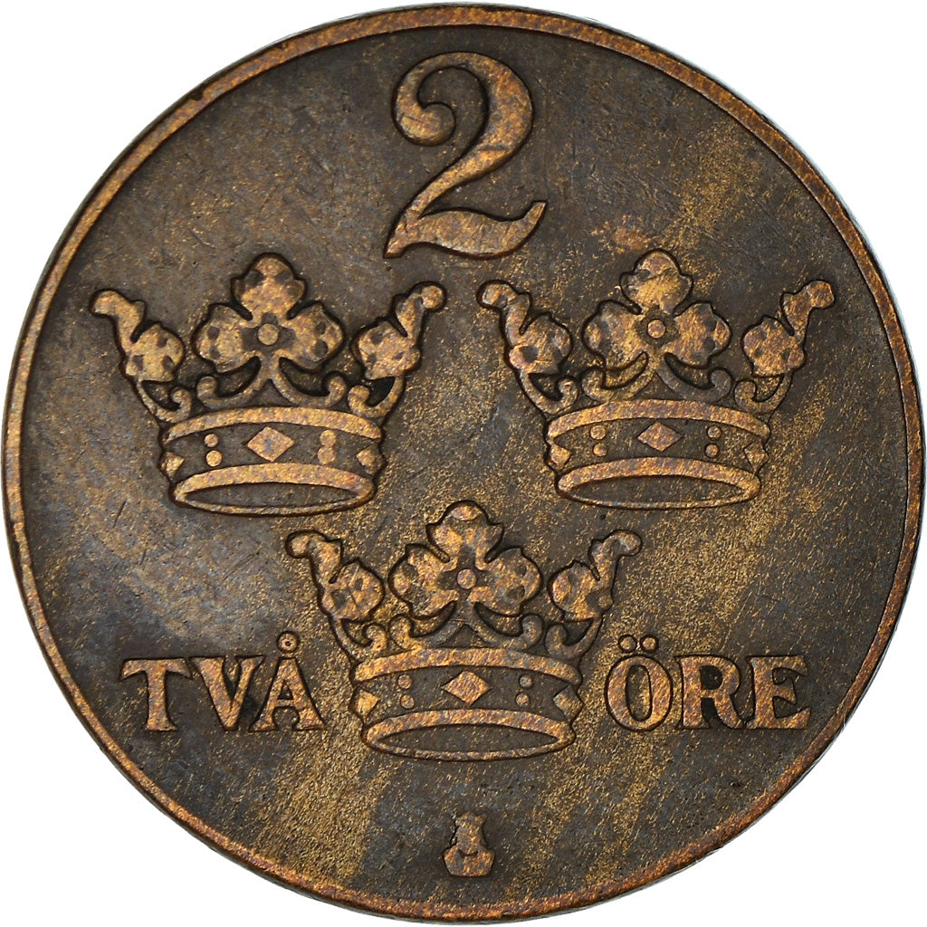 Moneda, Suecia, Gustaf V, 2 Öre, 1935, BC+, Bronce, KM:778