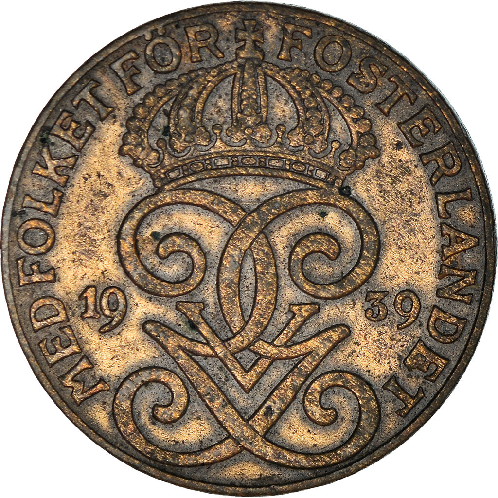 Coin, Sweden, Gustaf V, 2 Öre, 1939, VF(20-25), Bronze, KM:778