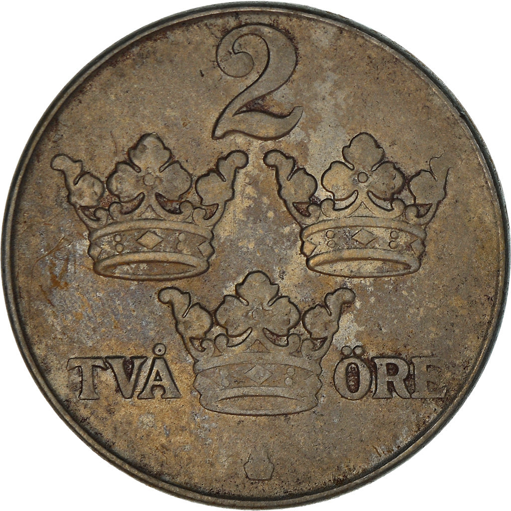 Moneta, Svezia, Gustaf V, 2 Öre, 1943, BB, Ferro, KM:811