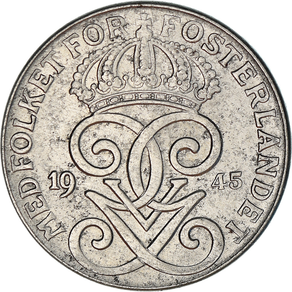 Coin, Sweden, Gustaf V, 2 Öre, 1945, EF(40-45), Iron, KM:811