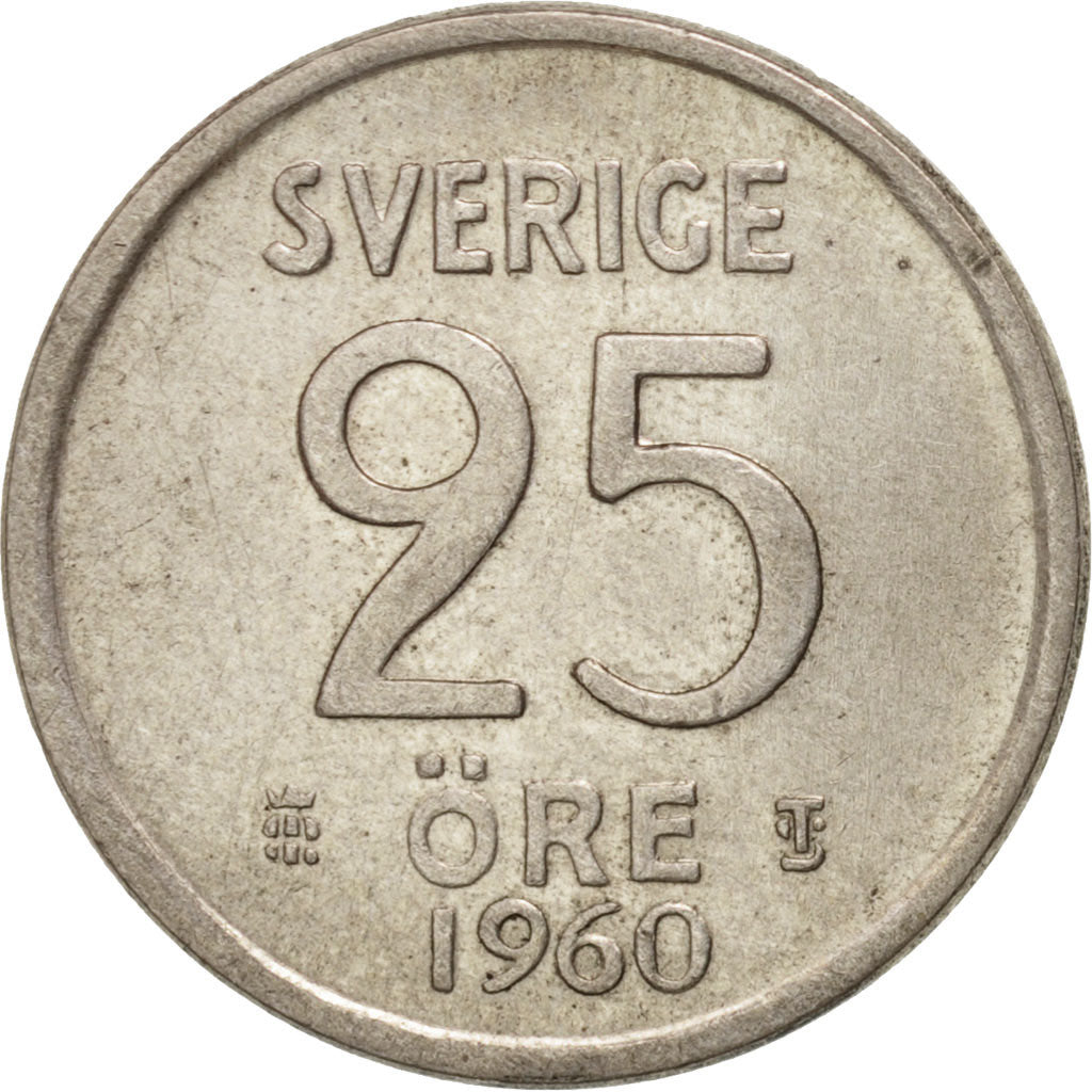 Coin, Sweden, Gustaf VI, 25 Öre, 1960, AU(55-58), Silver, KM:824