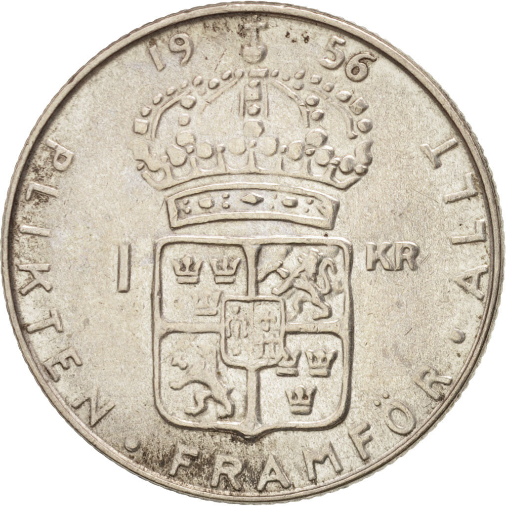 Münze, Schweden, Gustaf VI, Krona, 1956, VZ, Silber, KM:826
