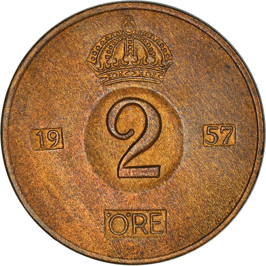 Coin, Sweden, 2 Öre, 1957, EF(40-45), Bronze, KM:821