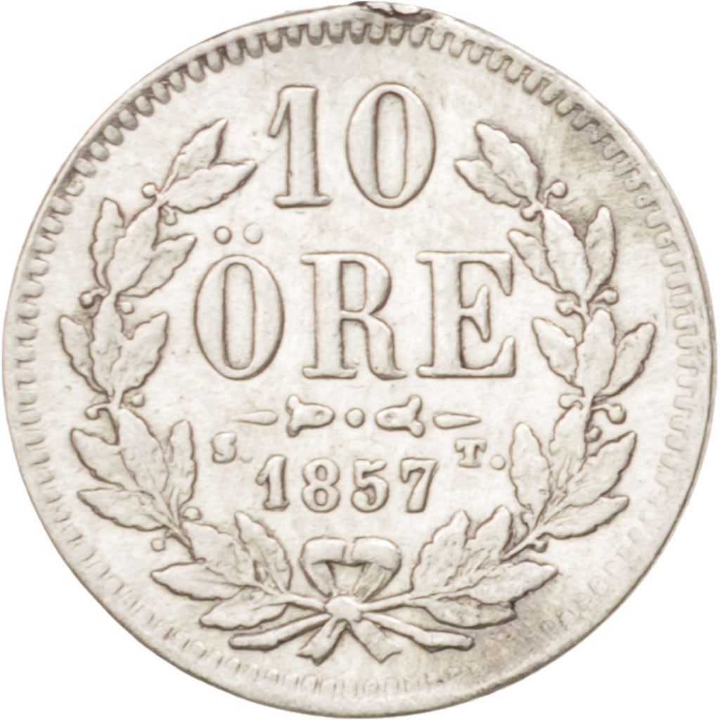 Schweden, Oscar I, 10 Öre, 1857, VF(20-25), Silver, KM:683