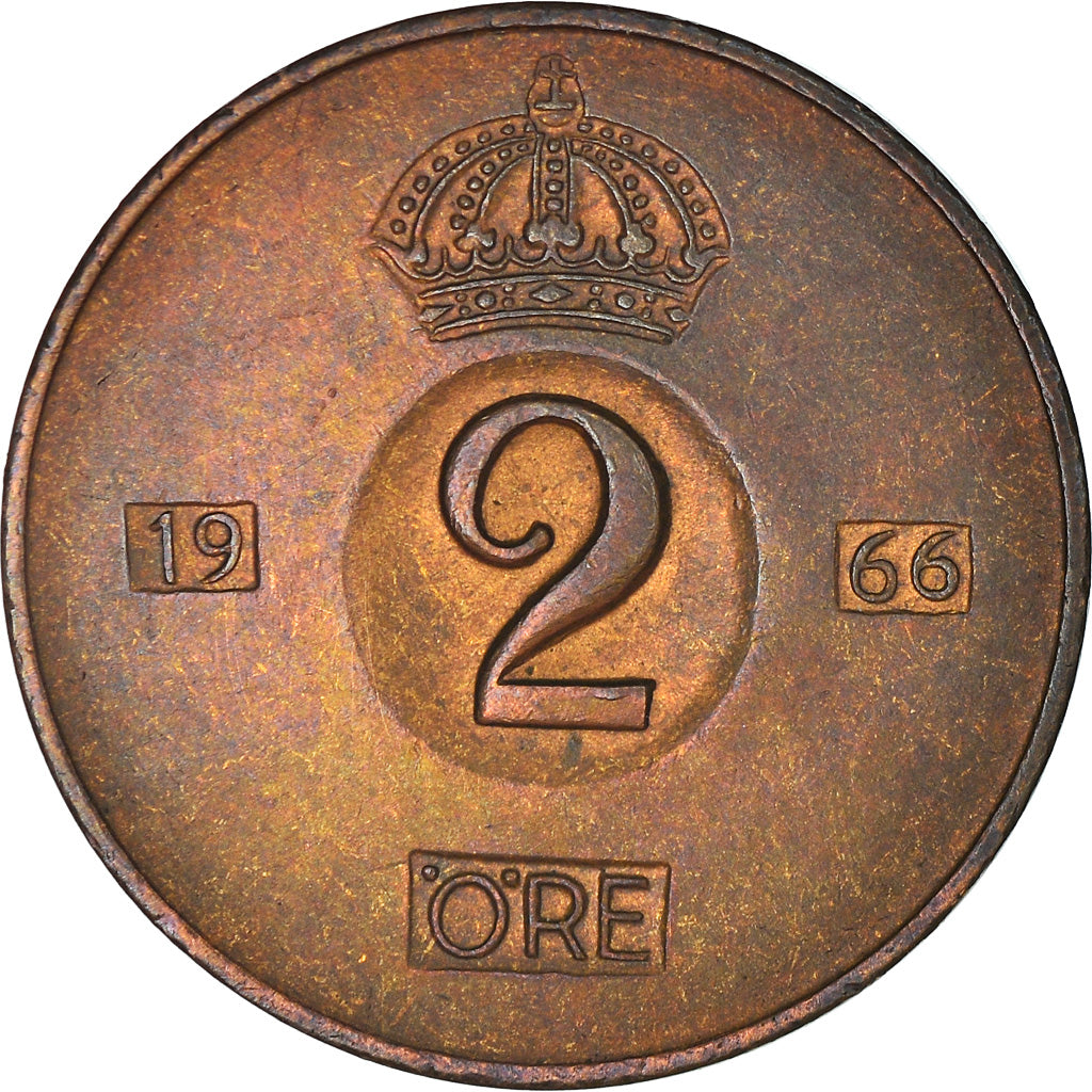 Coin, Sweden, Gustaf VI, 2 Öre, 1966, VF(30-35), Bronze, KM:821