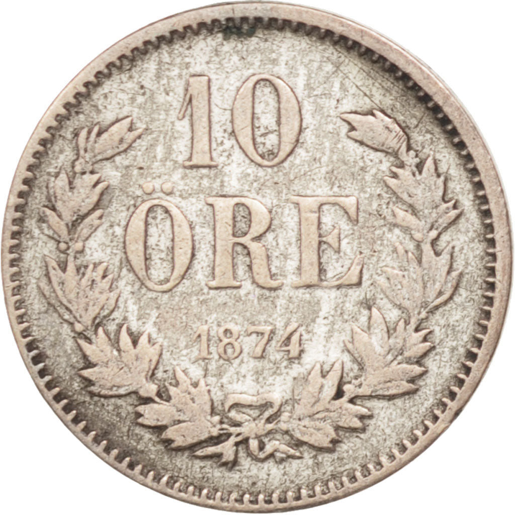 Moneta, Svezia, Oscar II, 10 Öre, 1874, BB, Argento, KM:737