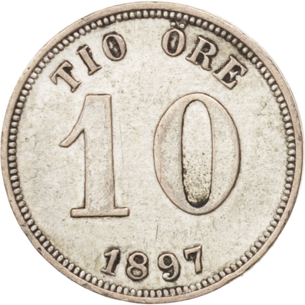 Schweden, Oscar II, 10 Öre, 1897, EF(40-45), Silver, KM:755