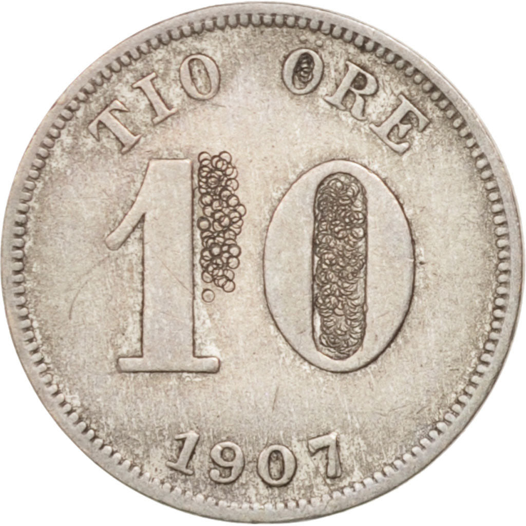 Svezia, Oscar II, 10 Öre, 1907, BB, Argento, KM:774