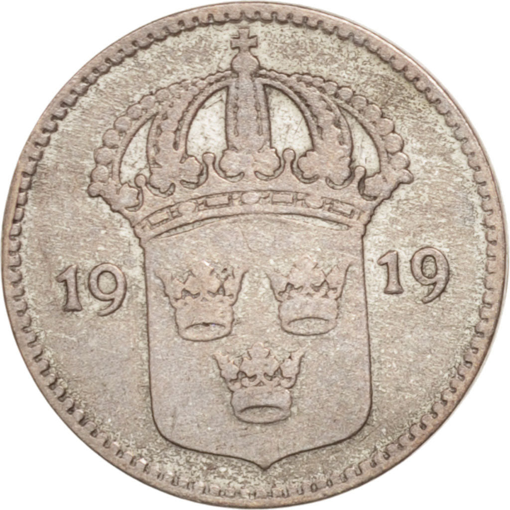 Coin, Sweden, Gustaf V, 10 Öre, 1919, EF(40-45), Silver, KM:780