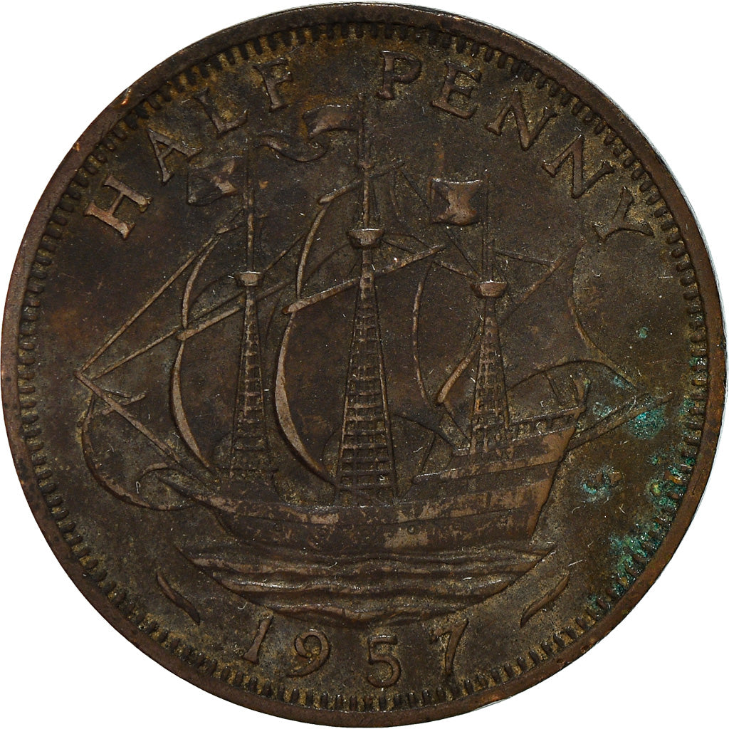Munten, Groot Bretagne, Elizabeth II, 1/2 Penny, 1957, ZG+, Bronzen, KM:896