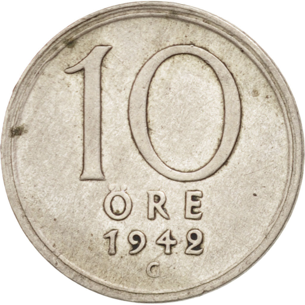 Svezia, Gustaf V, 10 Öre, 1942, BB, Argento, KM:813
