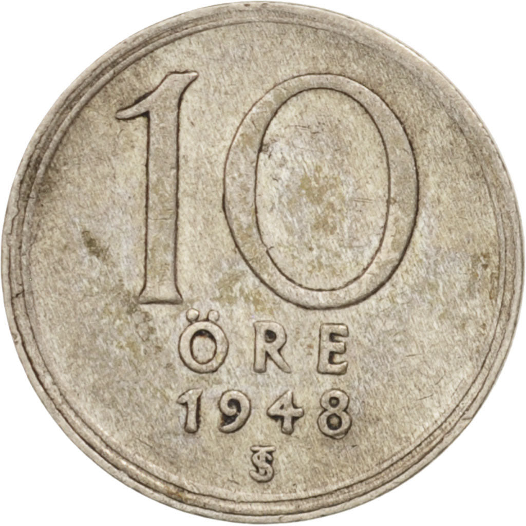 Moneta, Svezia, Gustaf V, 10 Öre, 1948, BB, Argento, KM:813