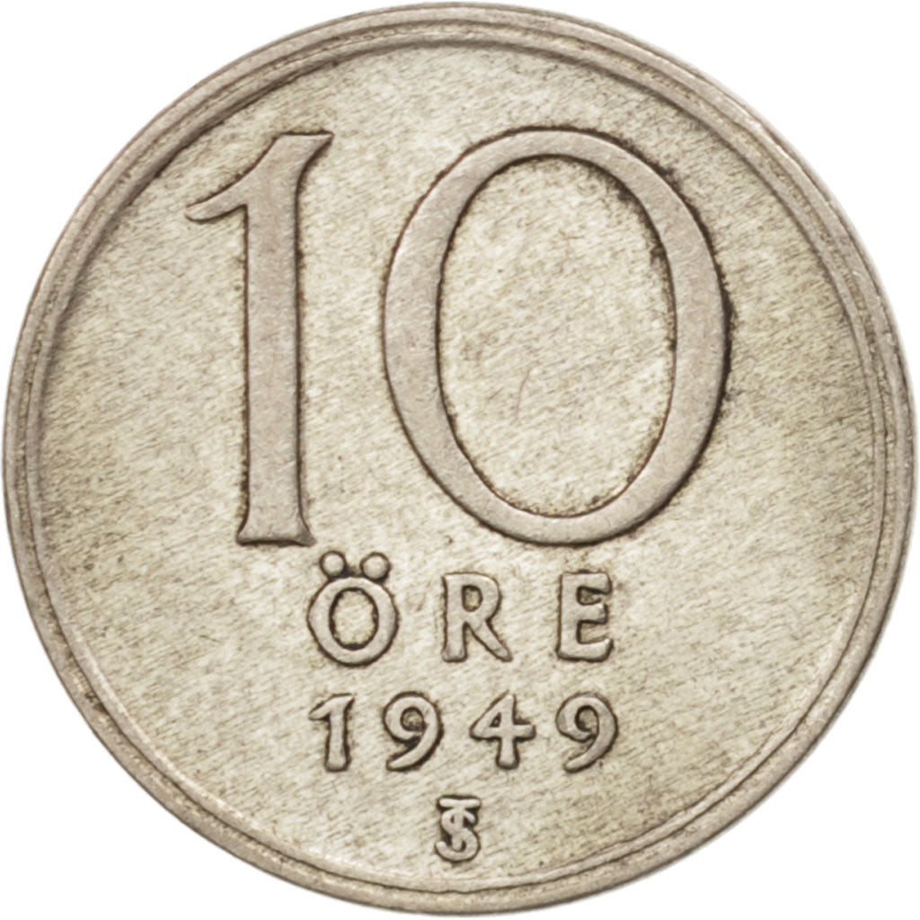 Moneta, Svezia, Gustaf V, 10 Öre, 1949, BB, Argento, KM:813