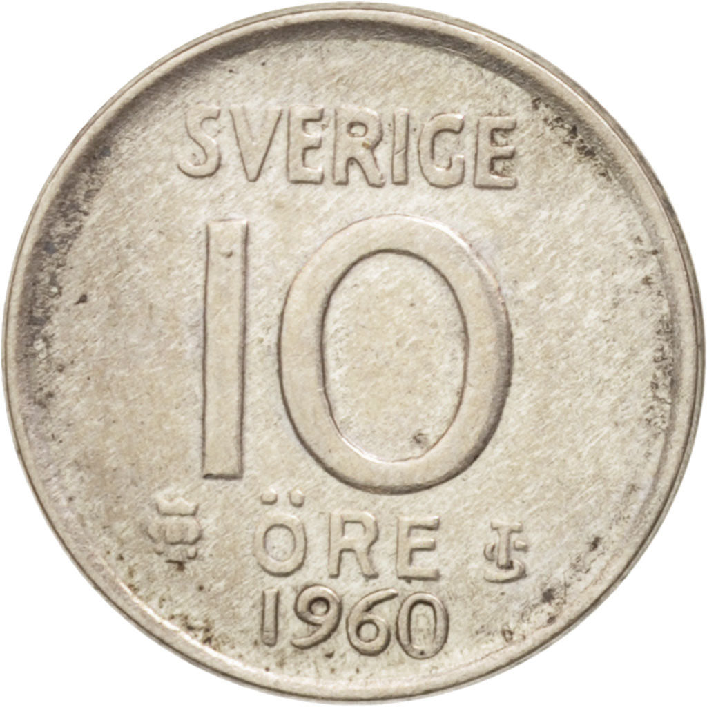 Coin, Sweden, Gustaf VI, 10 Öre, 1960, AU(55-58), Silver, KM:823