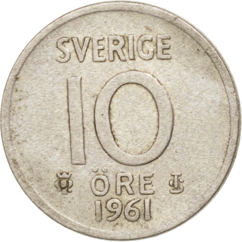 Moneta, Svezia, Gustaf VI, 10 Öre, 1961, BB, Argento, KM:823