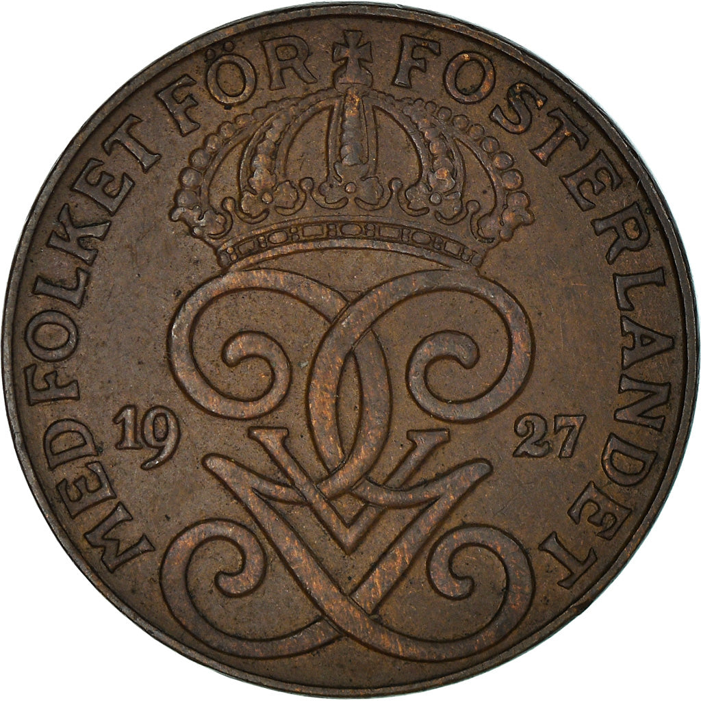 Coin, Sweden, Gustaf V, 2 Öre, 1927, VF(30-35), Bronze, KM:778