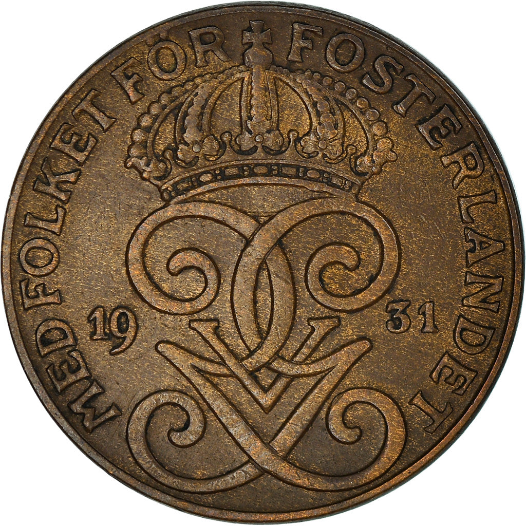 Coin, Sweden, Gustaf V, 2 Öre, 1931, AU(50-53), Bronze, KM:778