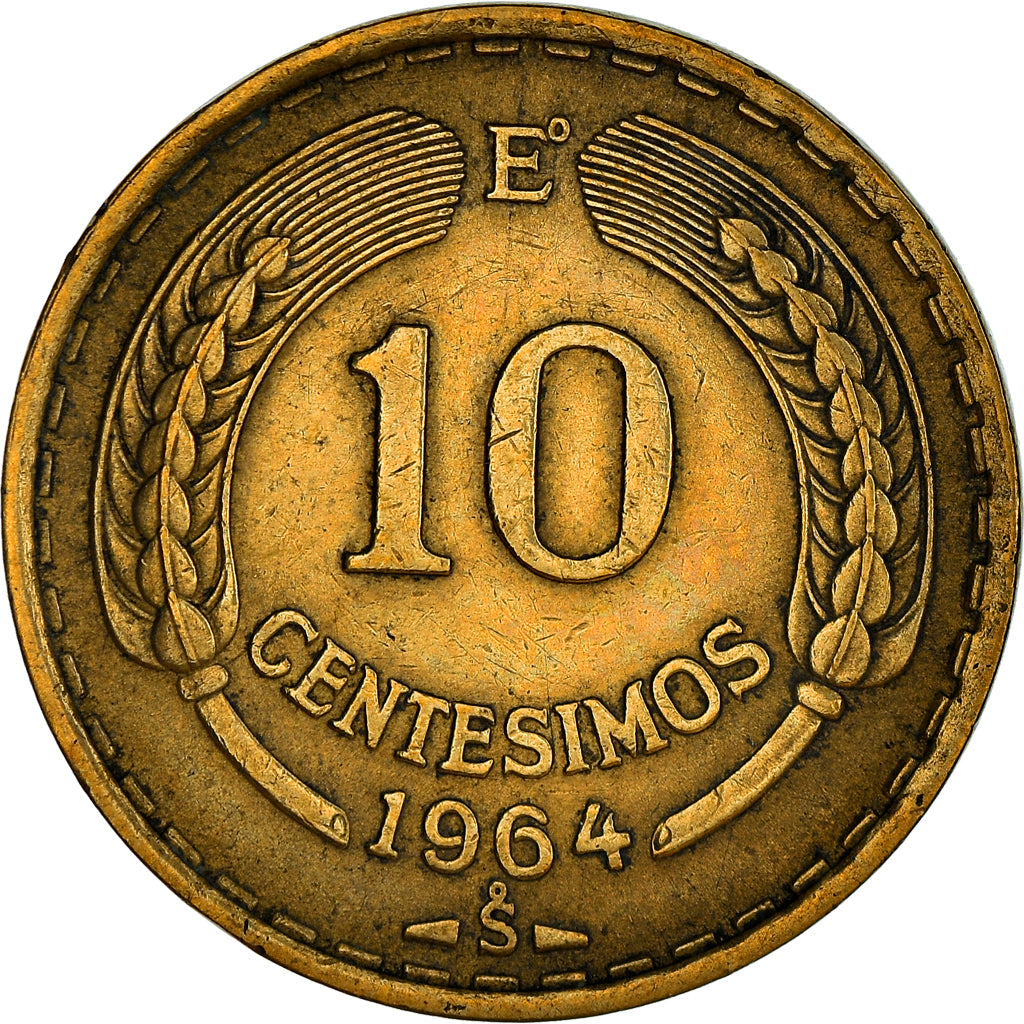 Moeda, Chile, 10 Centesimos, 1964, Santiago, EF(40-45), Alumínio-Bronze, KM:191