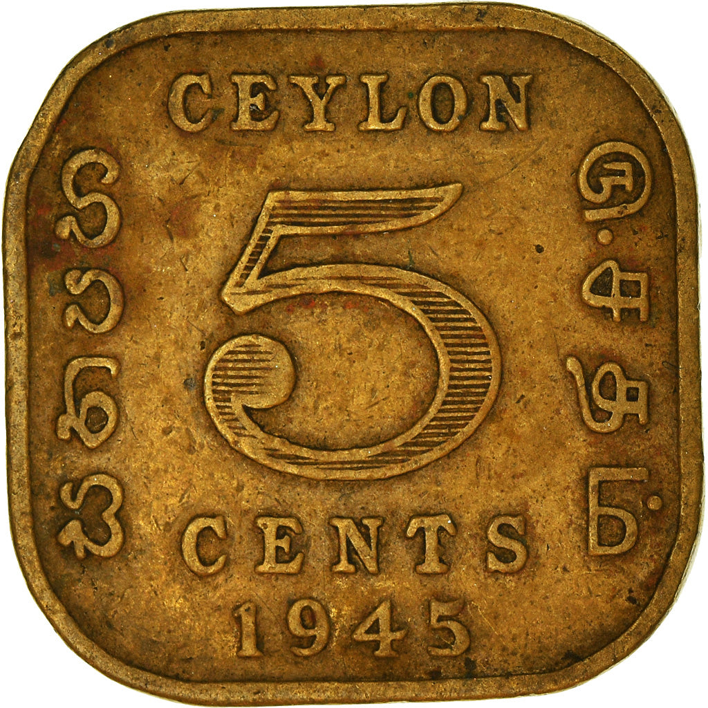 Coin, Ceylon, George VI, 5 Cents, 1945, F(12-15), Nickel-brass, KM:113.2