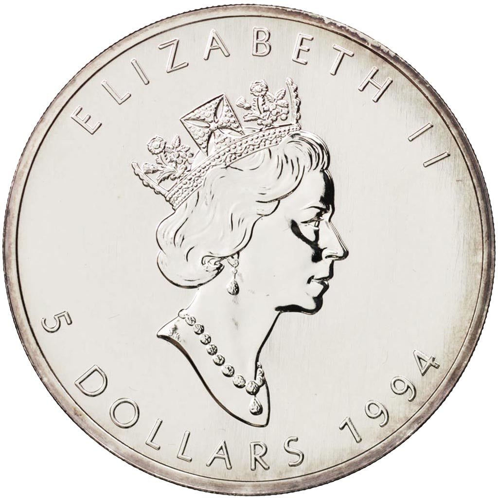 Canada, Elizabeth II, 5 Dollars, 1994, 1 Oz, MS(63), Silver, KM:187