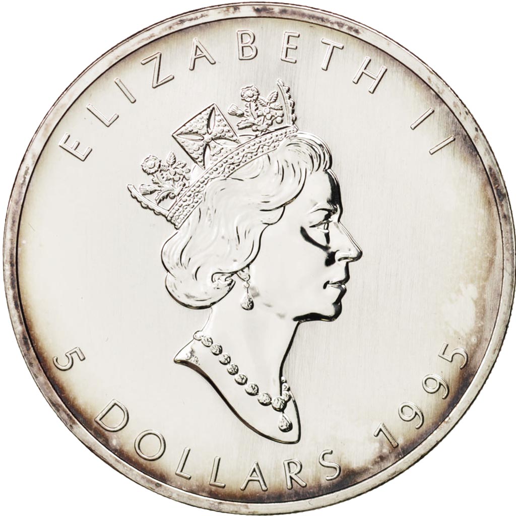 Canada, Elizabeth II, 5 Dollars, 1995, 1 Oz, MS(63), Silver, KM:187