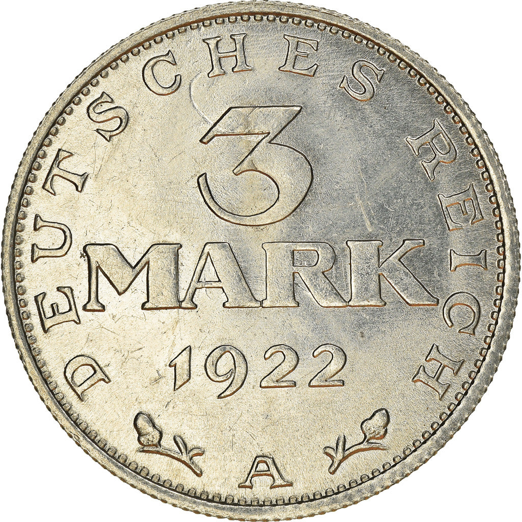 Coin, GERMANY, WEIMAR REPUBLIC, 3 Mark, 1922, Berlin, VF(30-35), Aluminum, KM:28