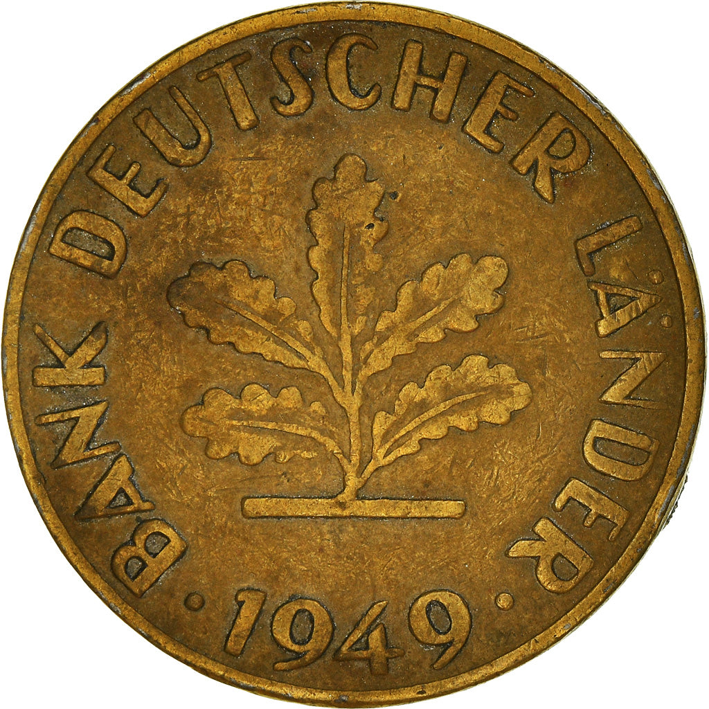 Munten, Federale Duitse Republiek, 10 Pfennig, 1949, Munich, FR+, Brass Clad