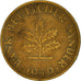 Moneda, ALEMANIA - REPÚBLICA FEDERAL, 10 Pfennig, 1949, Munich, BC+, Latón