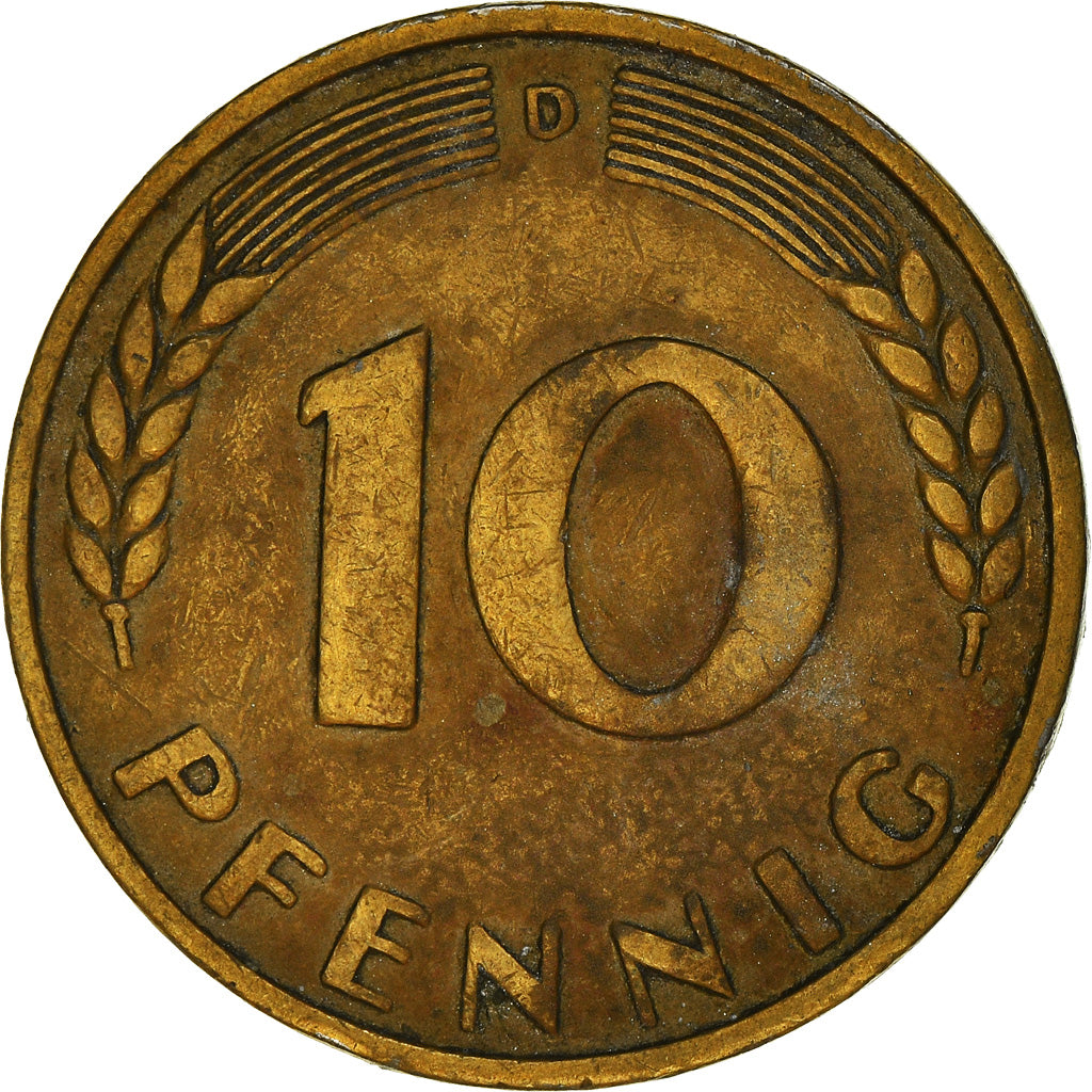 Munten, Federale Duitse Republiek, 10 Pfennig, 1949, Munich, FR+, Brass Clad