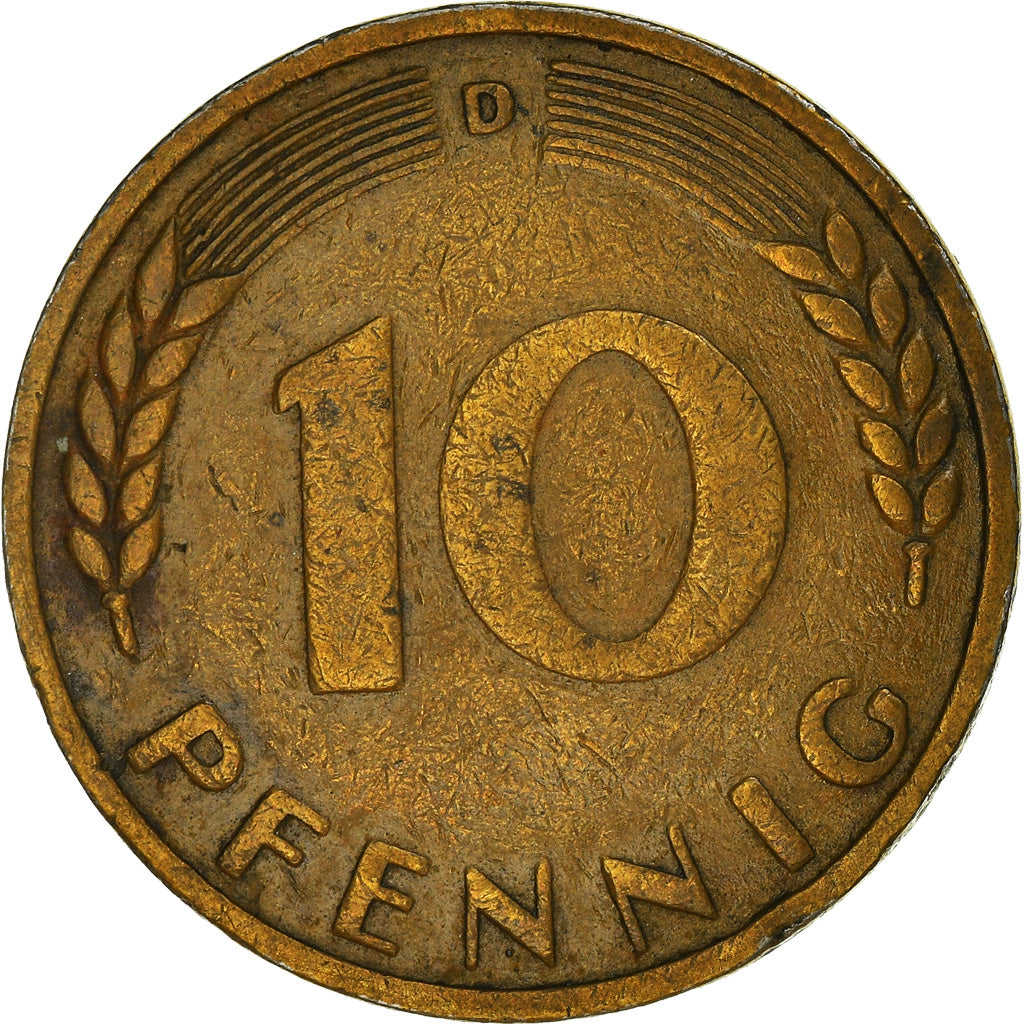Moeda, ALEMANHA - REPÚBLICA FEDERAL, 10 Pfennig, 1949, Munich, VF(20-25), Aço