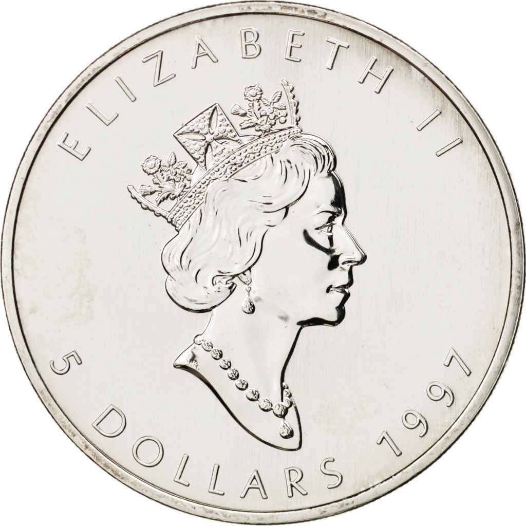 Canada, Elizabeth II, 5 Dollars, 1997, 1 Oz, MS(63), Silver, KM:187