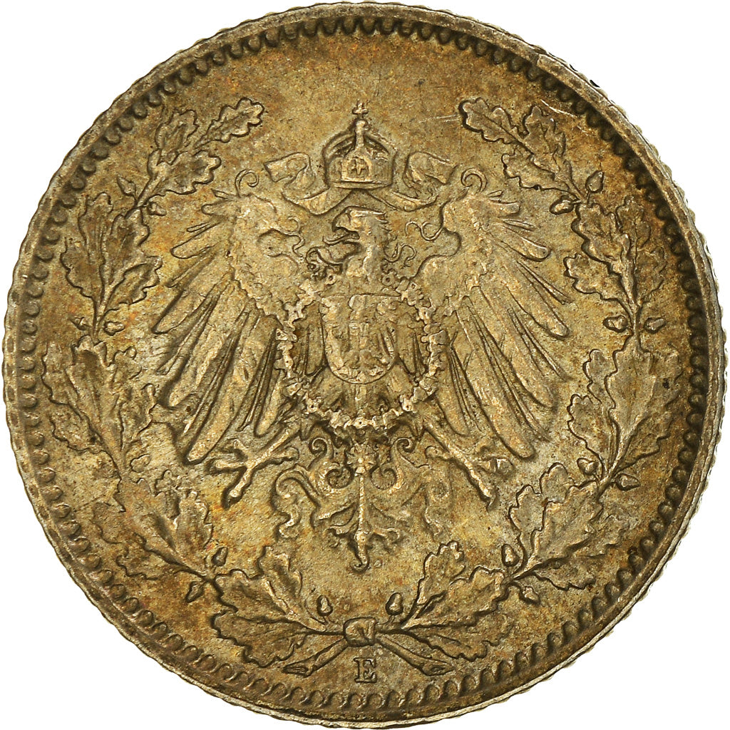 Coin, GERMANY - EMPIRE, 1/2 Mark, 1916, Muldenhütten, EF(40-45), Silver, KM:17