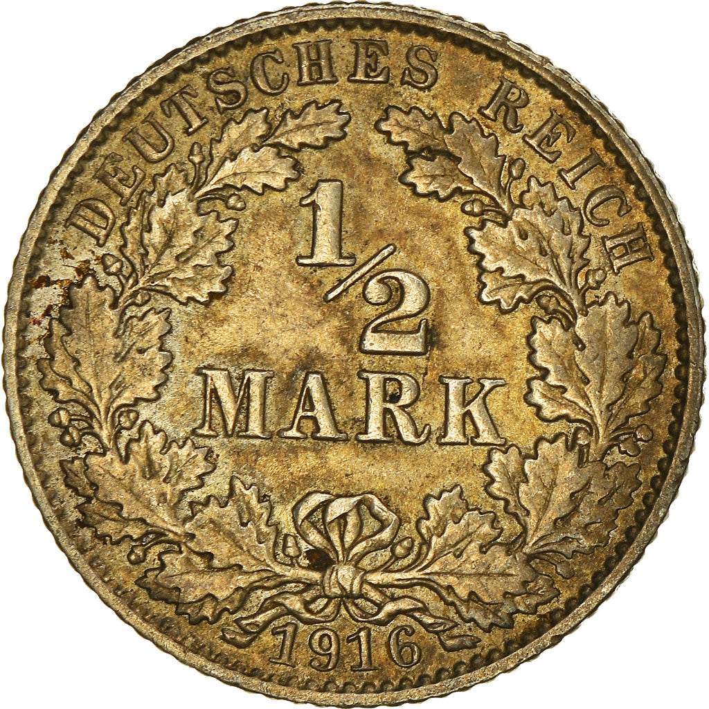 Coin, GERMANY - EMPIRE, 1/2 Mark, 1916, Muldenhütten, EF(40-45), Silver, KM:17