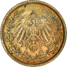 Coin, GERMANY - EMPIRE, 1/2 Mark, 1916, Berlin, Iridescent toning, AU(55-58)