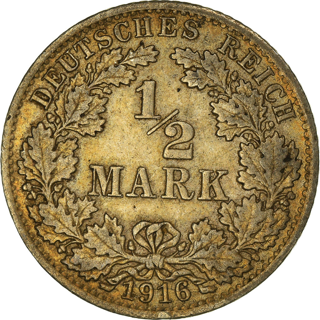Munten, DUITSLAND - KEIZERRIJK, 1/2 Mark, 1916, Berlin, FR+, Zilver, KM:17