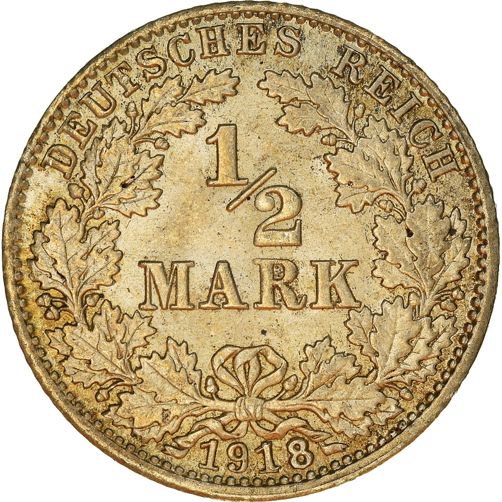 Coin, GERMANY - EMPIRE, 1/2 Mark, 1918, Munich, AU(55-58), Silver, KM:17